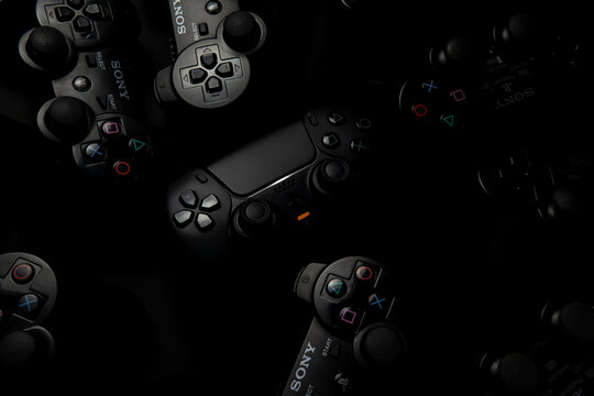 October 5, 2026, Odessa, Ukraine.  Various Sony PlayStation controllers collection closeup