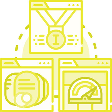 Digital advertisement click efficiency concept illustration depicting a hand clicking an ad button, surrounded by dollar signs, performance metrics, and a web page with an online advertisement