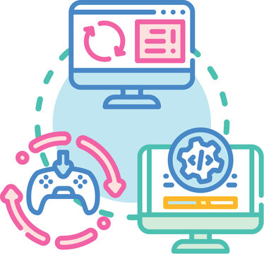Updating application software concept. Compatibility upgrade, improve patch, download replace icon vector illustration