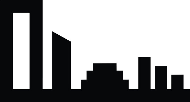 Minimalist black city skyline silhouette with modern architecture shapes and urban tall building