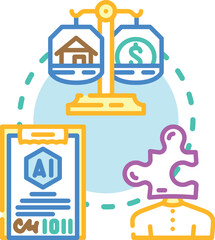 Fototapeta premium Icon concept illustrating legal professional mediating a contract dispute, bringing together parties for agreement and settlement in a business environment