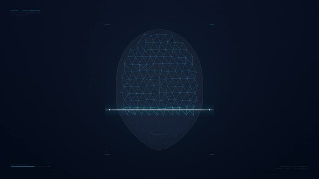 Abstract Facial Recognition Mesh Overlay Animation with Geometric Grid Scanning and Identity Verification Dark Background Seamless Loop Corporate Cybersecurity Technology Presentation