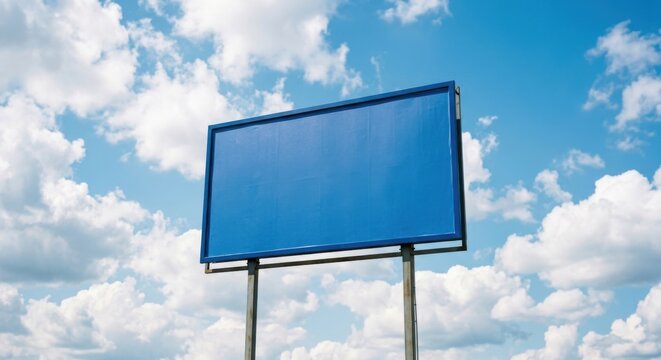 Blank Blue Billboard Against Cloudy Sky Mockup for Advertising and Copy Space