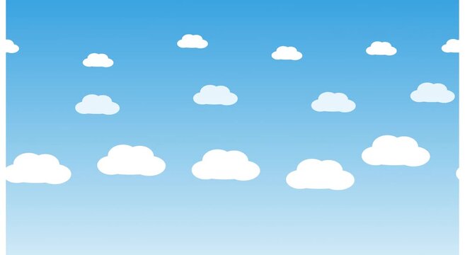 Seamless looping 2D cartoon sky background, with moving white, clouds, animated blue, sky motion for, kids and presentations