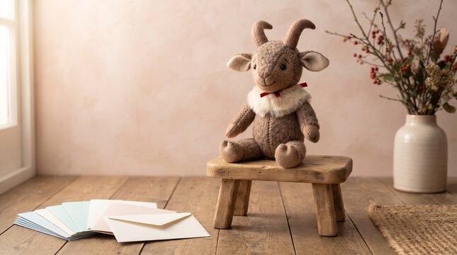 Friendly little Krampus mascot for winter greeting merchandise