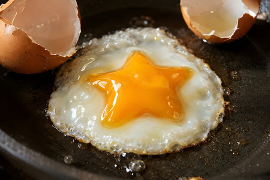 Egg With Perfectly Star Shaped Yolk In Frying Pan