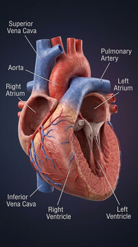 Anatomical Illustration of Human Heart with Labels Aorta Vena Cava Atria Ventricles