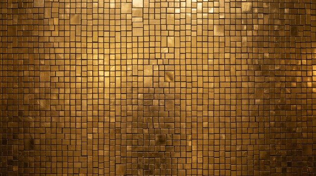 Luxury golden metallic mosaic tile texture with warm lighting