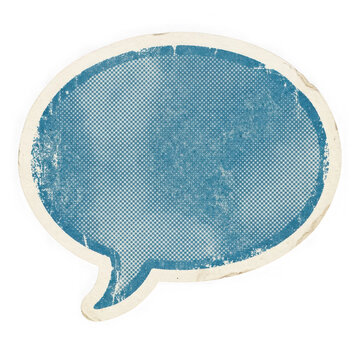 Vintage blue speech bubble with halftone texture isolated on transparent background