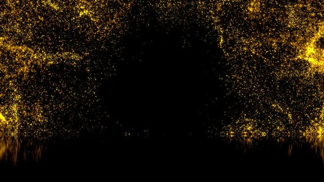 Golden shining stars dust bokeh glitter awards dust. Gold particles abstract background with 4k seamless loop	