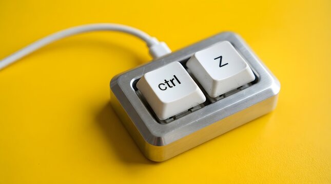 Close-Up Of Mini Two-Key Keyboard With Ctrl And Z Keys For Undo On Yellow Surface