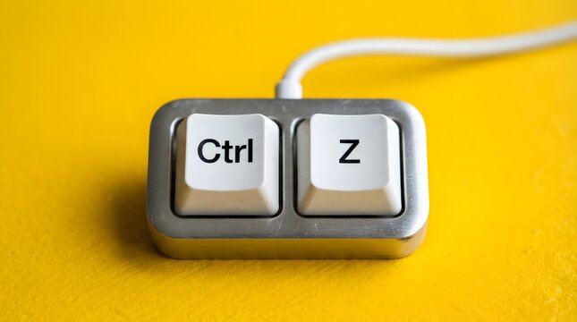 Close-Up Of Mini Two-Key Keyboard With Ctrl And Z Keys For Undo On Yellow Surface
