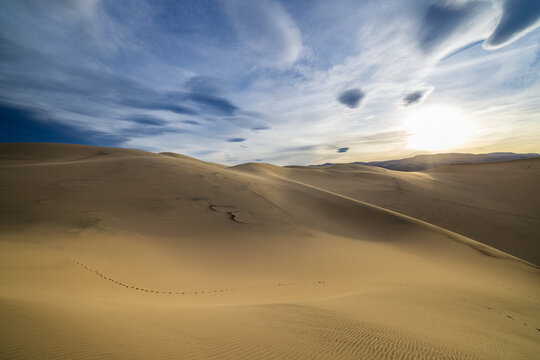 Eureka Sand Dunes of Death Valley at sunset