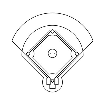 Simple black outline illustration of a professional baseball field diamond showing the base paths and the pitcher mound area