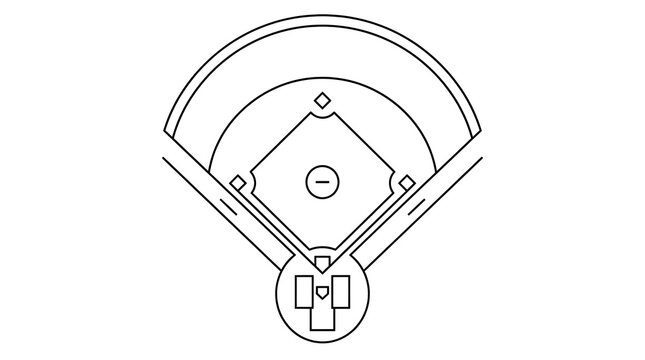 Top view of a simple baseball field diagram showing the diamond base path and home plate area in a clean black line style