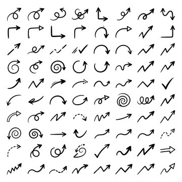 A large collection of hand drawn arrows and sketch style doodle pointers for design projects and creative business presentations
