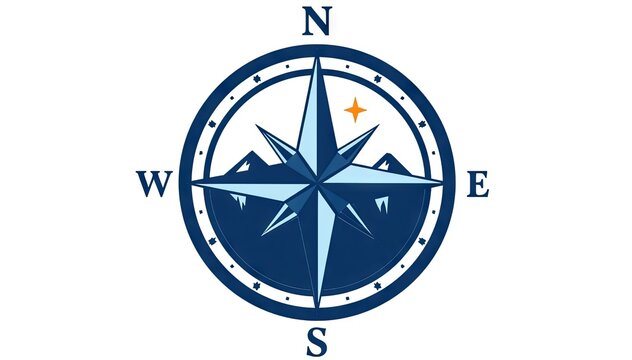 Compass logo with mountains and orange sun