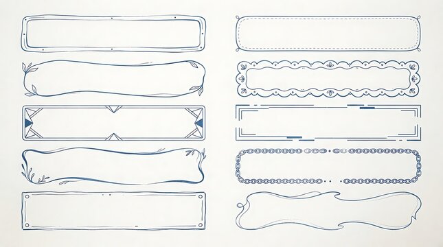 Set of ten hand drawn doodle banner frames and decorative rectangular borders for design projects and creative text labels