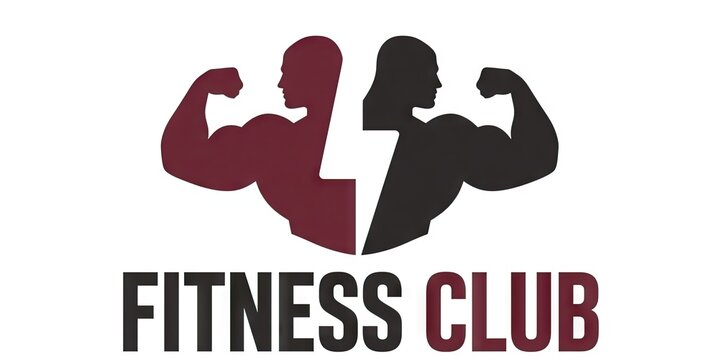 Two bodybuilders flexing in logo with fitness club title