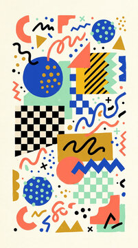 Geometric abstract memphis pattern in retro design poster of colorful art background print shape modern