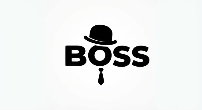 Bold boss text with bowler hat and necktie
