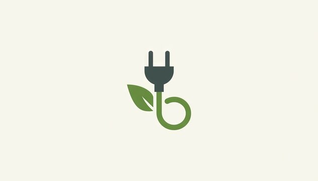  Green energy plug icon with sprouting leaf design
