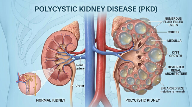 Polycystic Kidney Disease PKD Anatomy Normal Kidney vs Cystic Kidney Comparison