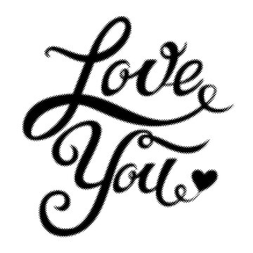 Handwritten calligraphy script lettering of love you with heart symbol isolated on white background transparent background