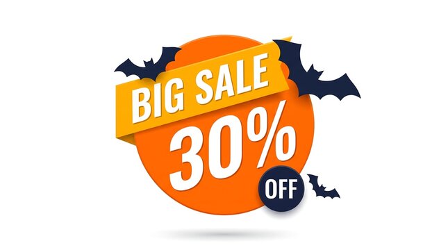 Big sale 30 percent off Halloween orange badge with bats