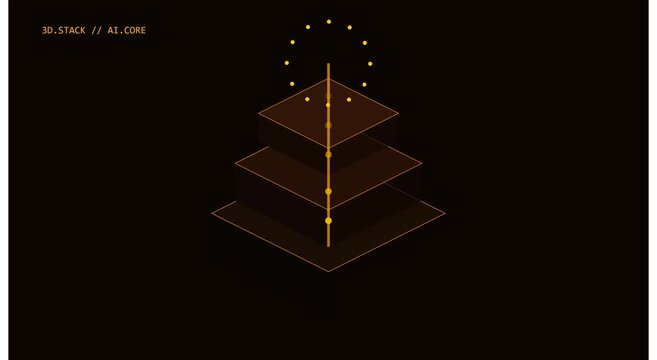 Abstract 3D isometric data stack animation with glowing digital nodes and neural network connectivity for tech and ai concepts