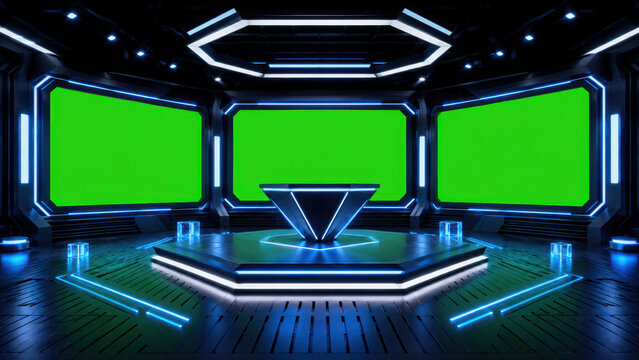 3d render, virtual stage with blank space. Virtual set studio.