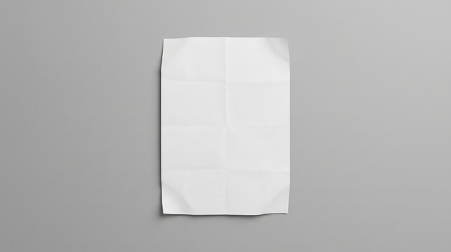 Folded blank white paper poster flyer sheet mockup with creases on grey background