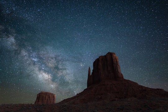 Milky Way over West Mitten in Monument Valley rock formation
