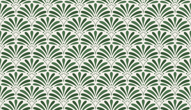 Green Art Deco Fan Palm Seamless Vector Pattern Background