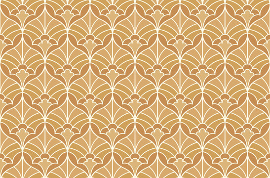 Gold Art Deco Fan Line Seamless Vector Pattern Background