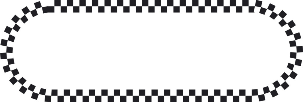 Horizontal capsule-shaped frame with black and white checkered pattern on a solid white background, capsule frame