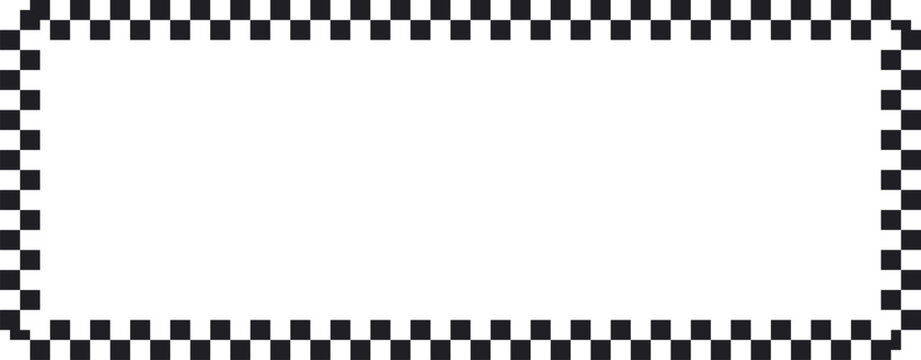 Horizontal rectangular frame with a black and white checkerboard pattern border and a white center