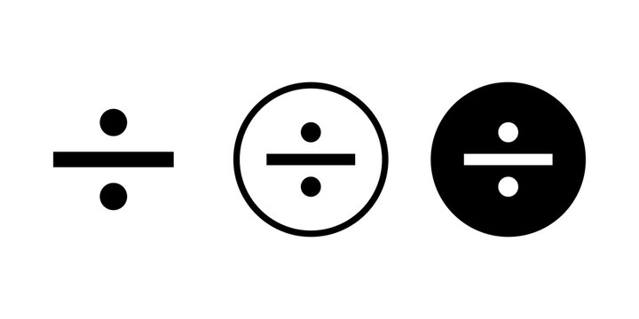 Division sign math symbol in three different styles for web and print design