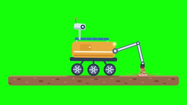 Orange planetary rover animation sprite sheet on green background