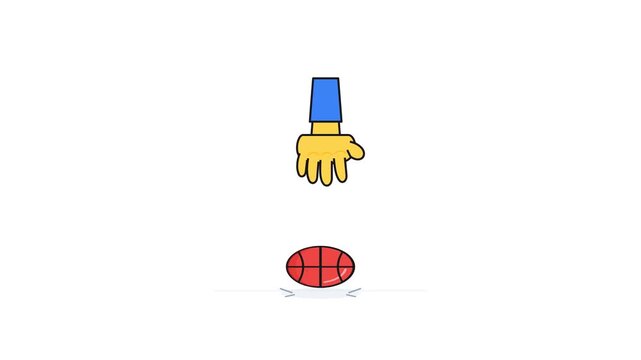 Cartoon hand catching and dribbling a basketball on a white background
