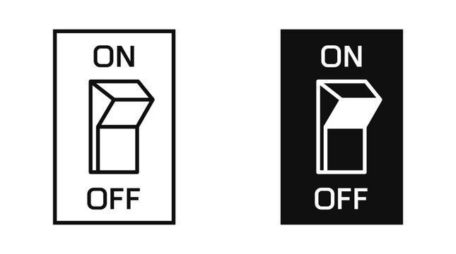 Light switch on and off state black and white graphic symbol vector set.