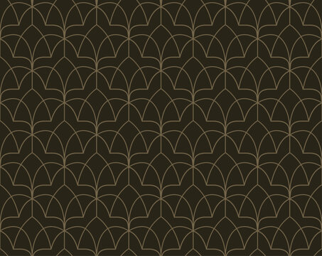 Dark Art Deco Floral Line Geometric Seamless Vector Pattern