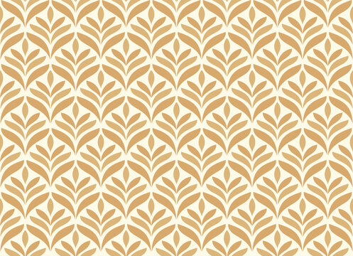 Elegant Gold Floral Leaves Art Deco Seamless Vector Pattern