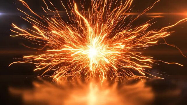 Bright orange electric arc and lightning sparks in the dark