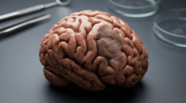 Human Brain Anatomy with Medical Instruments and Petri Dishes Scientific Research Concept
