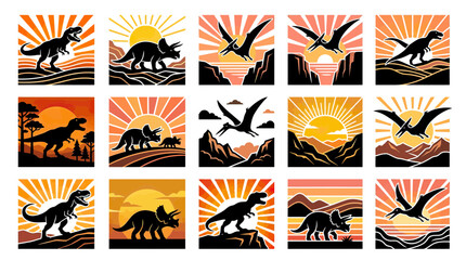 Dinosaur Silhouette Sunset Landscape Vector Art © cintya
