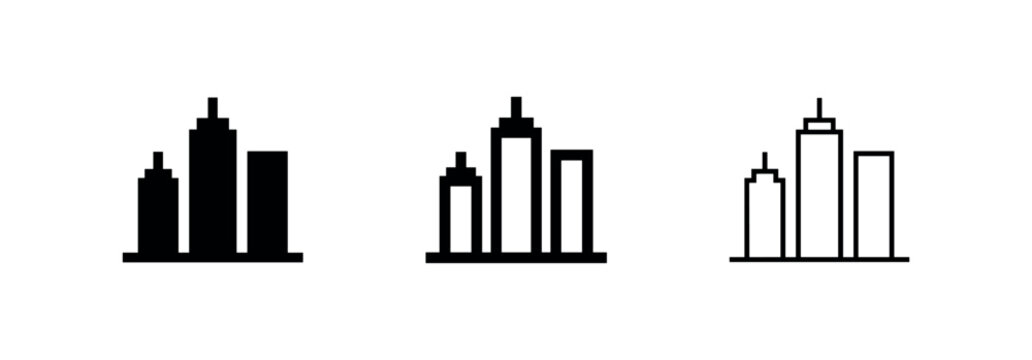 City Skyline Architecture Icon Set - Urban Real Estate and Business District