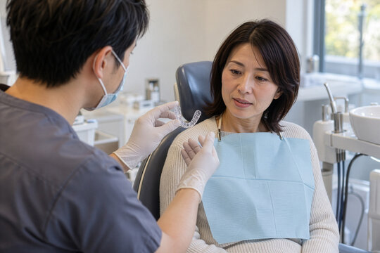 Dentist explaining a night guard for teeth grinding