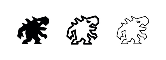 Fototapeta premium Stylized Monster Dinosaur Creature Icon Set in Glyph and Line Art Styles