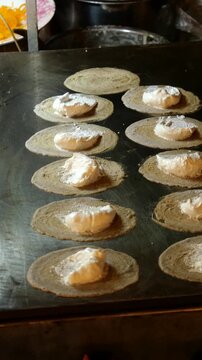 Making Thai crispy pancakes or crispy crepes (Khanom Buang), Traditional Thai snack